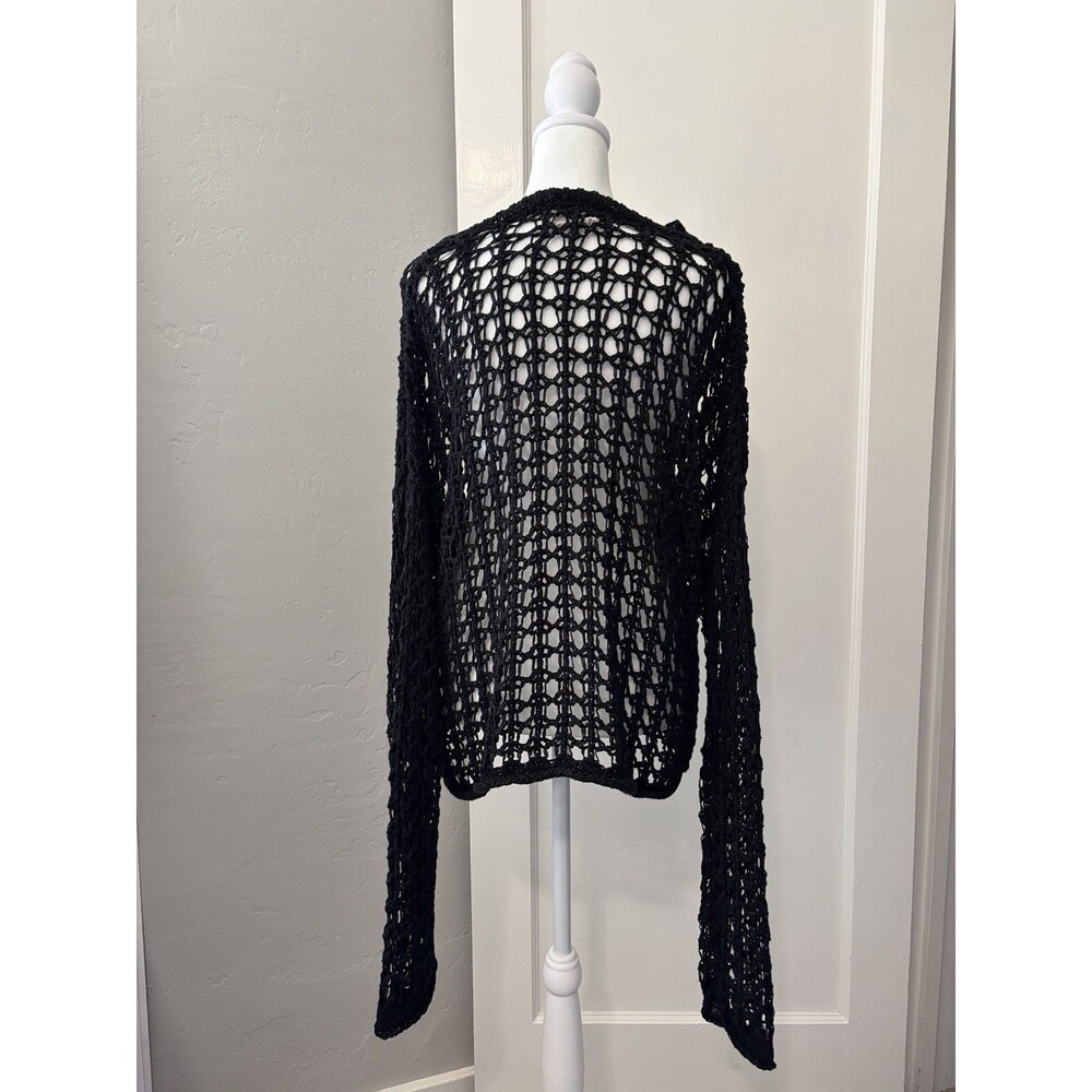 Moon River Black Crochet Knit Sweater Top Cover Up Sheer Mesh Boho Beach Small - Picture 2 of 10